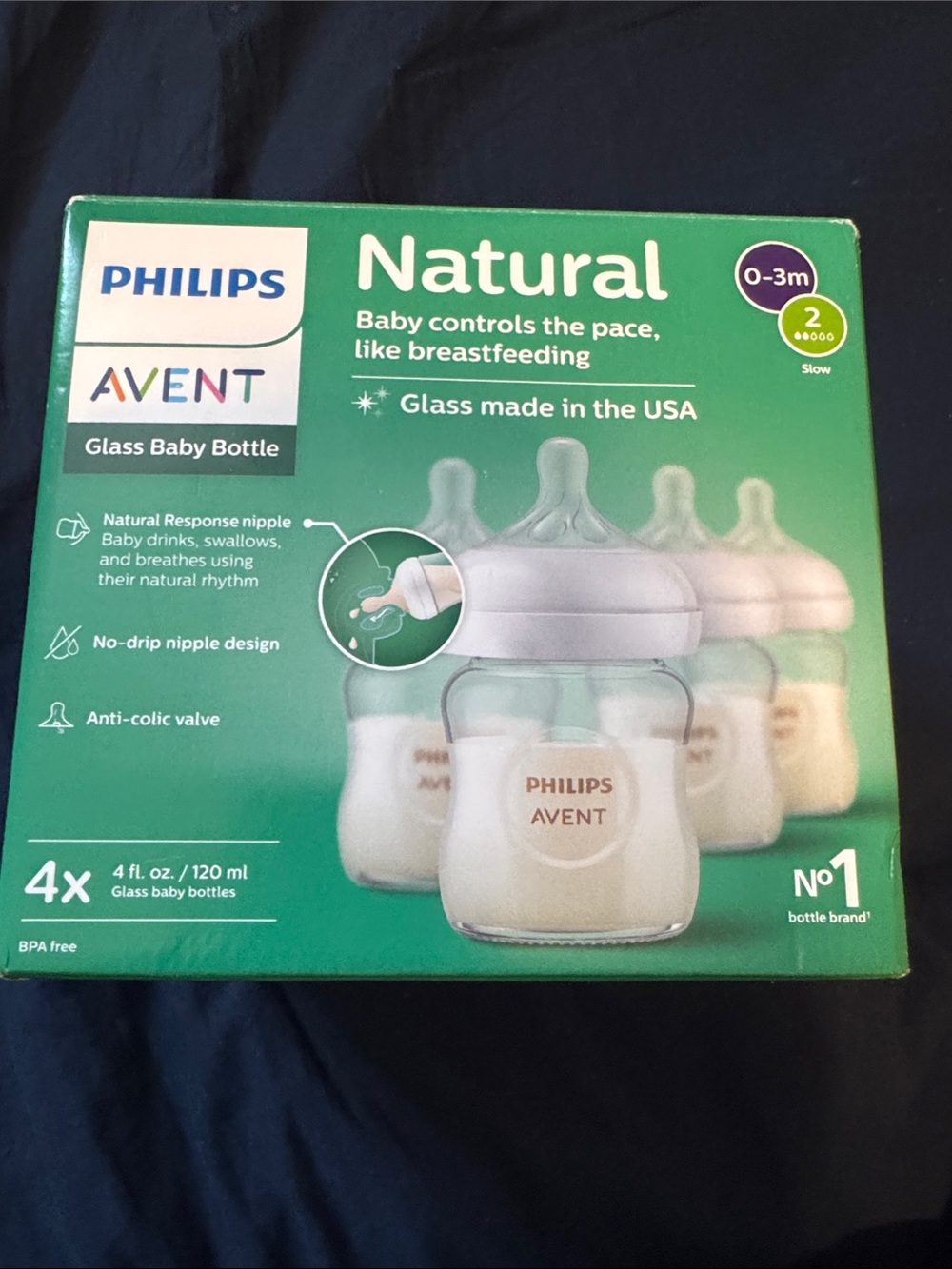 New Philips Avent Natural Glass Baby Bottle Set-4 pack- 4oz